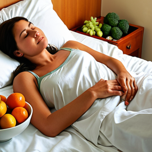 Home 14 **
A patient resting comfortably in bed, surrounded by healthy fruits and vegetables. Soft, warm lighting emphasizes the idea of healing and recovery. Focus on conveying a sense of peace and well-being despite the challenges of radiotherapy.
**