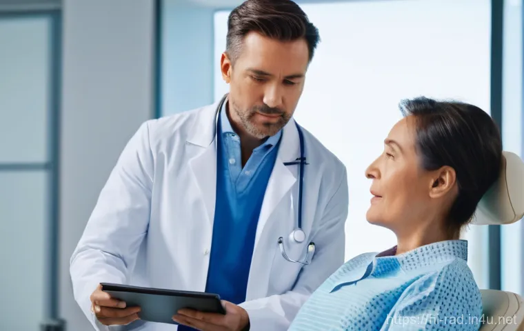 MRI 검사 결과 해석 방법 - **Prompt:** A male patient in his late 30s, dressed in a comfortable, modest polo shirt and trousers...