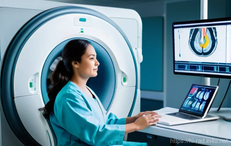 MRI 검사 결과 해석 방법 - **Prompt:** A male patient in his late 30s, dressed in a comfortable, modest polo shirt and trousers...