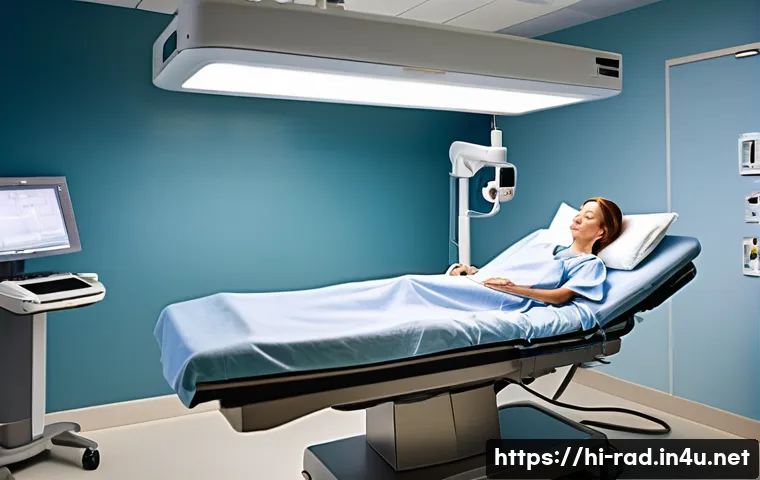 방사선 치료 기간별 비용 분석 - **Prompt:** A serene and hopeful scene featuring an adult female patient, around 50-60 years old, re...