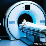 Home 16 CT와 MRI 촬영 비교 - A detailed medical illustration showing a patient undergoing a CT scan procedure in a modern hospita...