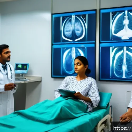 방사선 치료 주기와 비용 - A detailed, realistic hospital room scene showing an Indian adult female patient wearing modest hosp...